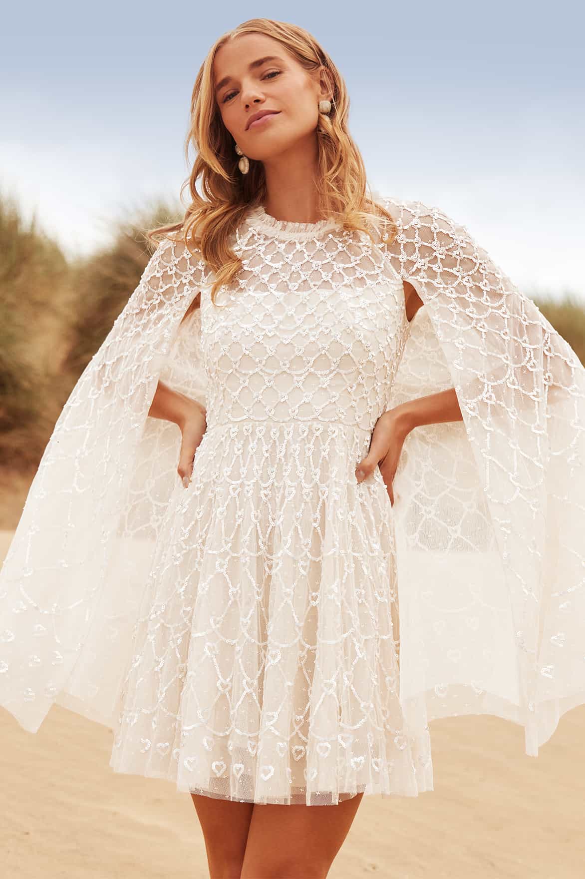 Needle and Thread Heart Lattice Micro Bridal Mini Dress